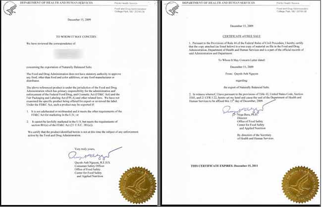 FDA certificate of free sale FDA certificate of free sale